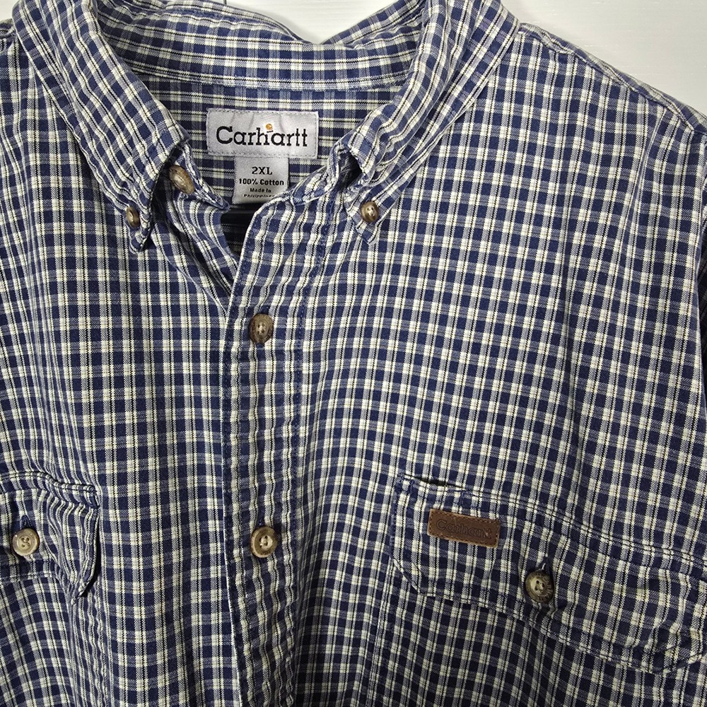 Carhartt Men's 2XL Blue Plaid Long Sleeve Button Down Flannel 100% Cotton Shirt